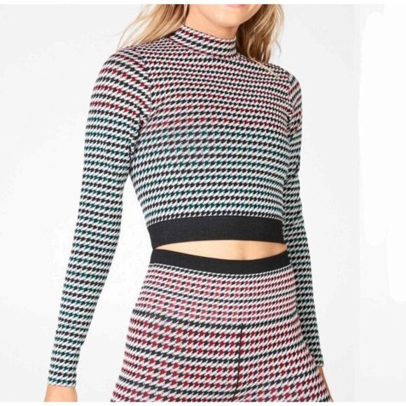 NEW Fabletics Camryn Red Green Houndstooth Seamless Long Sleeve Top Womens Med - Picture 1 of 8